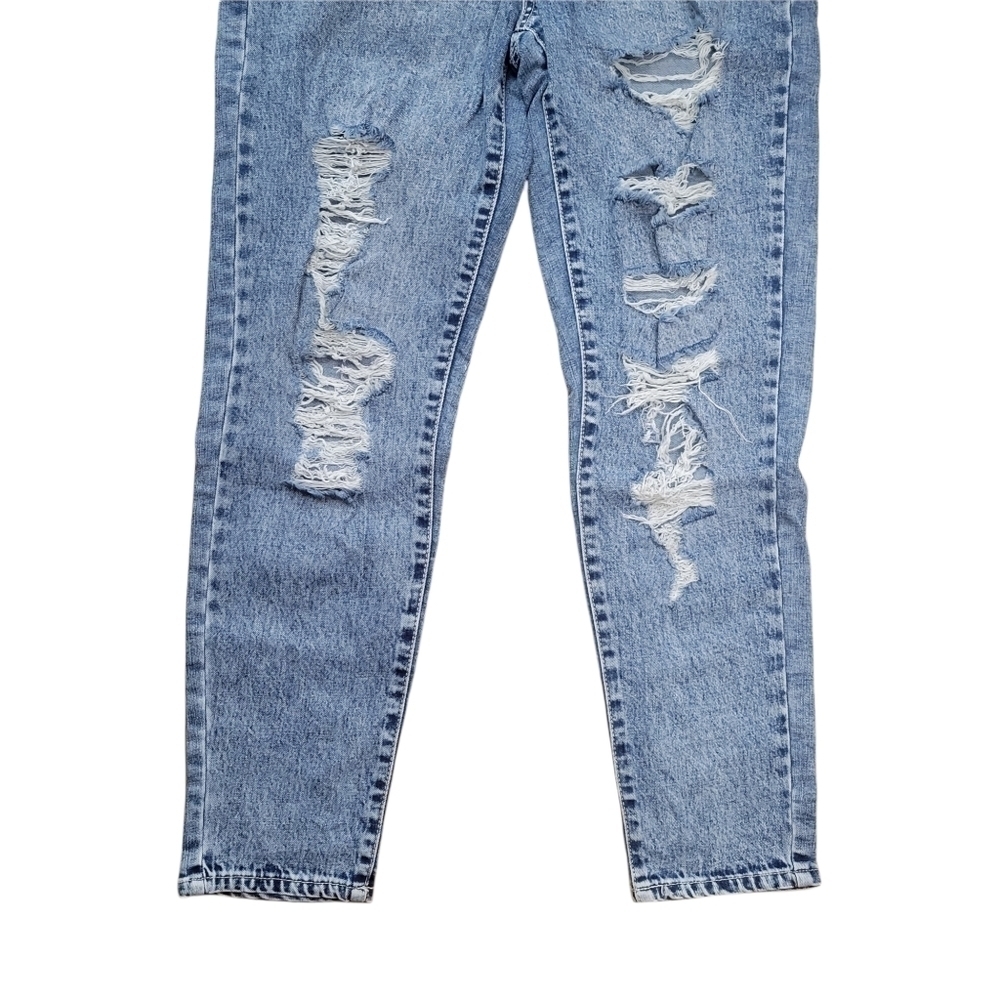 Junior's SO High Rise Distressed Mom Jeans in Medium Acid Deconstructed - Picture 4 of 10